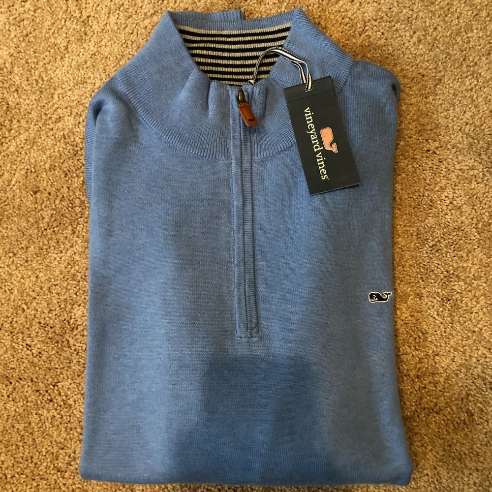 NWT Size XL Vineyard Vines Cotton 1/4 Zip Sweater - Hydranga Blue